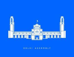 Delhi Assembly building vector icon. Delhi Vidhan bhavan on blue background.