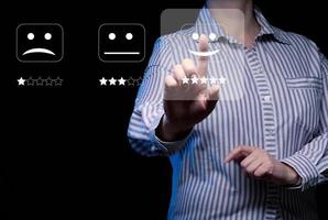 user reviews and business performance evaluation. Rating of products and services photo