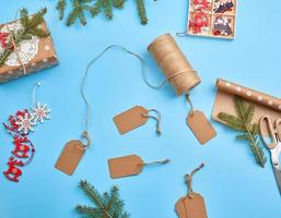 set of various items for packing a holiday gift photo
