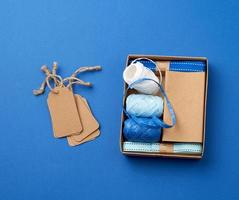 set for packing holiday gifts on a blue background photo