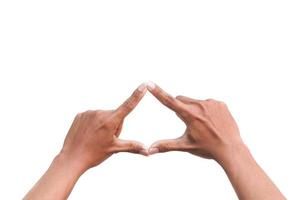 hand forming triangle on white background photo