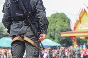 Soldier, commando standing, ready for protection photo