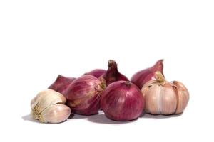 onion and Garlic with   on white background photo