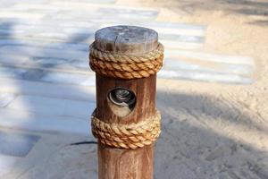 Hemp rope for mooring boats and yachts. photo