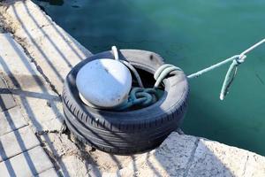 Hemp rope for mooring boats and yachts. photo