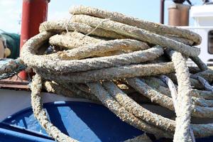 Hemp rope for mooring boats and yachts. photo