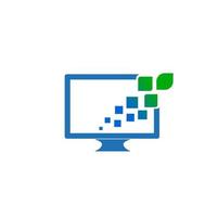 Computer icon with pixels to green leaf transformation. vector