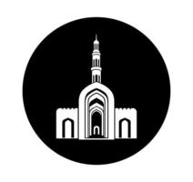 sultán qaboos grandioso mezquita vector icono. sultán qaboos grandioso mezquita vector ilustración, sultán qaboos grandioso mezquita frente portón en negro y blanco color.