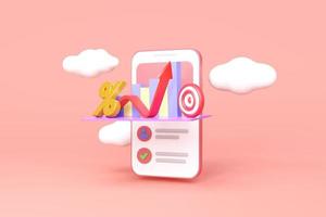 Bar graph, business bar, up arrow, and target on smart phone. Business planning concept to increase profit or stock market returns with Application. Investment for financial success. photo