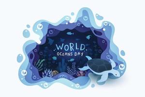 World oceans day background with environment ecosystem underwater world vector