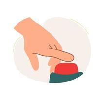 The hand presses the red button. The concept of a business idea, startup, organization, brainstorming. Vector illustration isolated on a white background