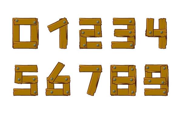 Digits from funny wooden boards. Vector Wooden numbers