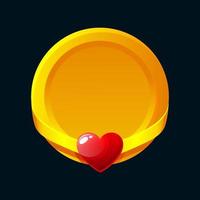 Golden game avatar frame award badges ui icon with red heart vector