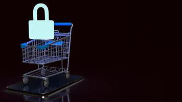 The master key in shopping cart for security or saving shopping on line 3d rendering photo