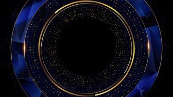 Golden Blue Side Dotted Award Background. Round Circle Ring Glowing. Jubilee Night Decorative Invitation. New Trend Shining Marketing Visual. Golden Glitter Shining. Orbit Background. Space Background photo