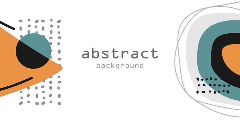 Abstract Simple modern art background. Doodle and various lines and dots. pastel color hand drawn geometric shapes and lines and tropical leaves silhouettes. Hand drawn doodle shapes and leaves banner