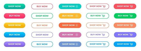 buy now or shop now button template set with multi color. vector