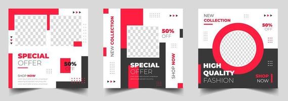 New Set of Editable minimal square banner template. Vector illustration with photo college. fashion sale social media post banner design template with red color. discount, fashion sale, mega sale.