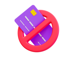 3d mínimo un crédito tarjeta con un detener icono. No crédito tarjeta aceptado icono. crédito es no aceptado signo. 3d representación ilustración. png