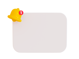 3d minimal blank message bubble. empty notification box with a bell icon. reminder speech bubble template with a copy space. 3d illustration. png