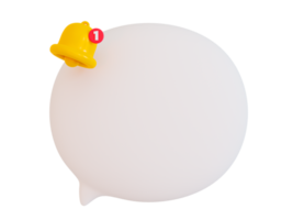 3d minimal blank message bubble. empty notification box with a bell icon. reminder speech bubble template with a copy space. 3d illustration. png