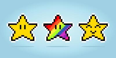 8 bit pixel of adorable star and love, for game assets and cross stitch patterns in vector illustrations.