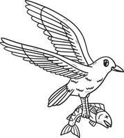 Sea Gull Catching Fish Isolated Coloring Page vector