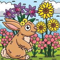 Spring Rabbit and Flowers Colored Illustration vector