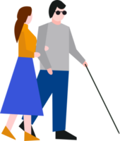 Eine Frau führt einen Blinden. png