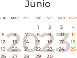 Kalender Monat Juni im Spanisch 2023. png