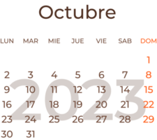 Calendar month october in spanish 2023. png