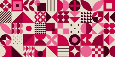 mínimo Clásico 20s geométrico Clásico sin costura modelo diseño en magenta color para imprimir, textil. Bauhaus retro fondo, vector plano resumen círculo, triángulo y cuadrado línea Arte