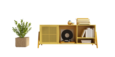 Yellow cabinet for room with plant png