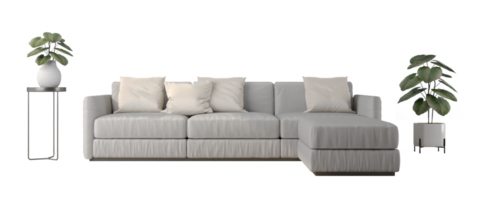 moderne gris canapé avec oreiller et plante pot png