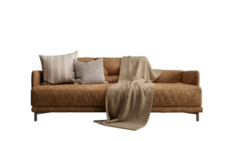 Brown leather sofa with pillow png