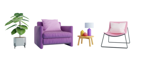 violet et rose fauteuil ensemble pour intérieur décoration png