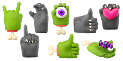 3d furry wolf hands set in plastic cartoon style. png