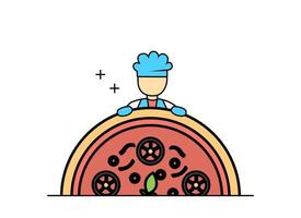 Illustration of flat design outline chef working with pizza and burgers vector