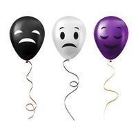 Set of Halloween black, white and purple balloons with scary and funny faces vector