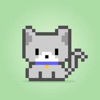 Pixel 8 bit a cat. Animal for game assets in vector illustration.