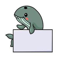 linda caricatura de ballena pequeña con un cartel en blanco vector
