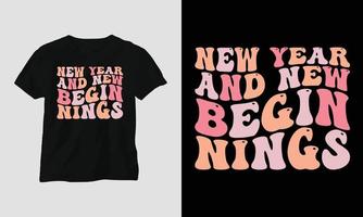 Happy New Year Groovy Style T-shirt Design vector