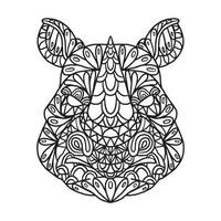 Rhino Animal Doodle Pattern Coloring Page vector