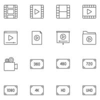 vector de conjunto de iconos de línea de videografía