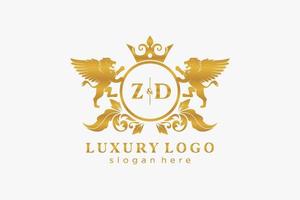 Initial ZD Letter Lion Royal Luxury Logo template in vector art for Restaurant, Royalty, Boutique, Cafe, Hotel, Heraldic, Jewelry, Fashion and other vector illustration.