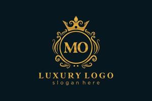 Initial MO Letter Royal Luxury Logo template in vector art for Restaurant, Royalty, Boutique, Cafe, Hotel, Heraldic, Jewelry, Fashion and other vector illustration.