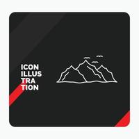 Red and Black Creative presentation Background for mountain. landscape. hill. nature. birds Line Icon vector
