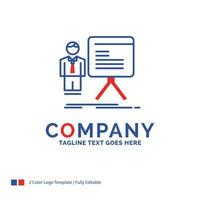 Company Name Logo Design For presentation. businessman. chart. graph. progress. Blue and red Brand Name Design with place for Tagline. Abstract Creative Logo template for Small and Large Business. vector