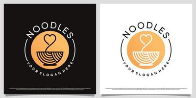 Ramen noodle logo design template with love element and modern concept vector