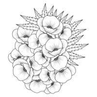 diseño de arte de línea de flor de amapola de flor de página para colorear con gráfico vectorial de arte de línea detallado vector